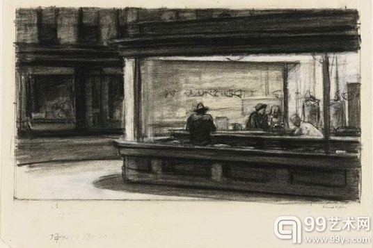 愛德華·霍普，《夜鷹》（Study for Nighthawks），1941/1942