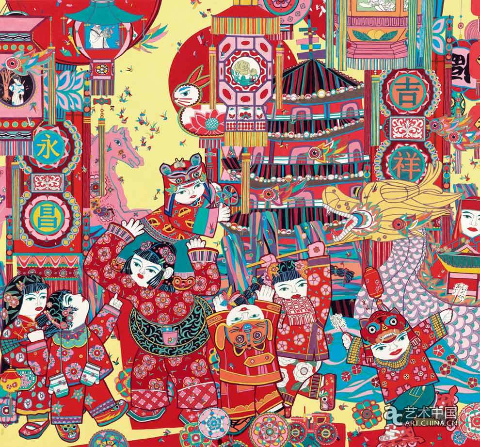 朱 松（浙江）吉祥錢塘／年畫／180cm×193cm